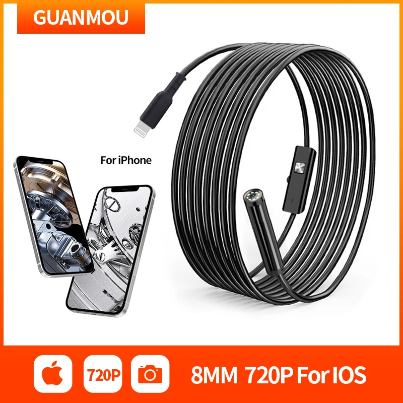 USBEndoscopeforIphone8mm720PBorescopeInspectionSnakeCamera