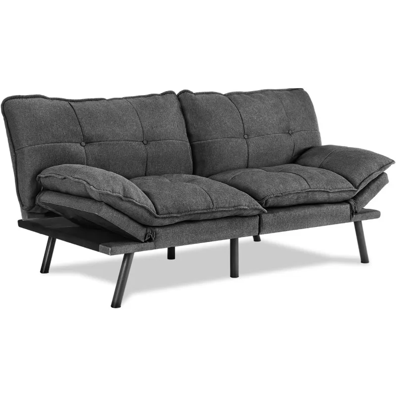 

Futon Sofa Bed, Loveseat Sleeper Futon, Foldable Memory Foam Furniture, Convertible Full Size, Adjustable Backrest and Armrests