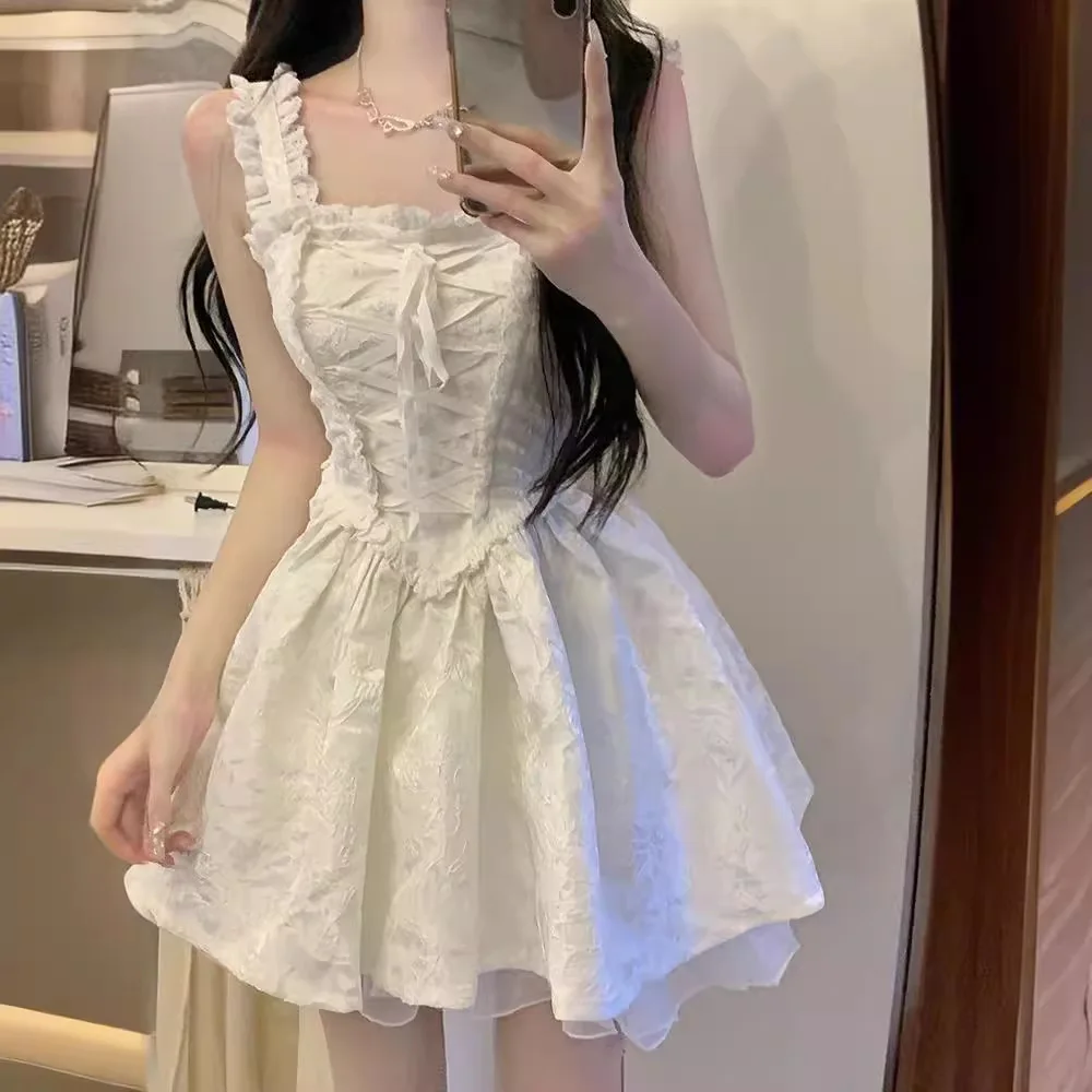 

Sweet and Spicy French First Love Sling Dress for Women Summer with High Grade Feeling, Fresh and Escaping Princess Fluffy Dress