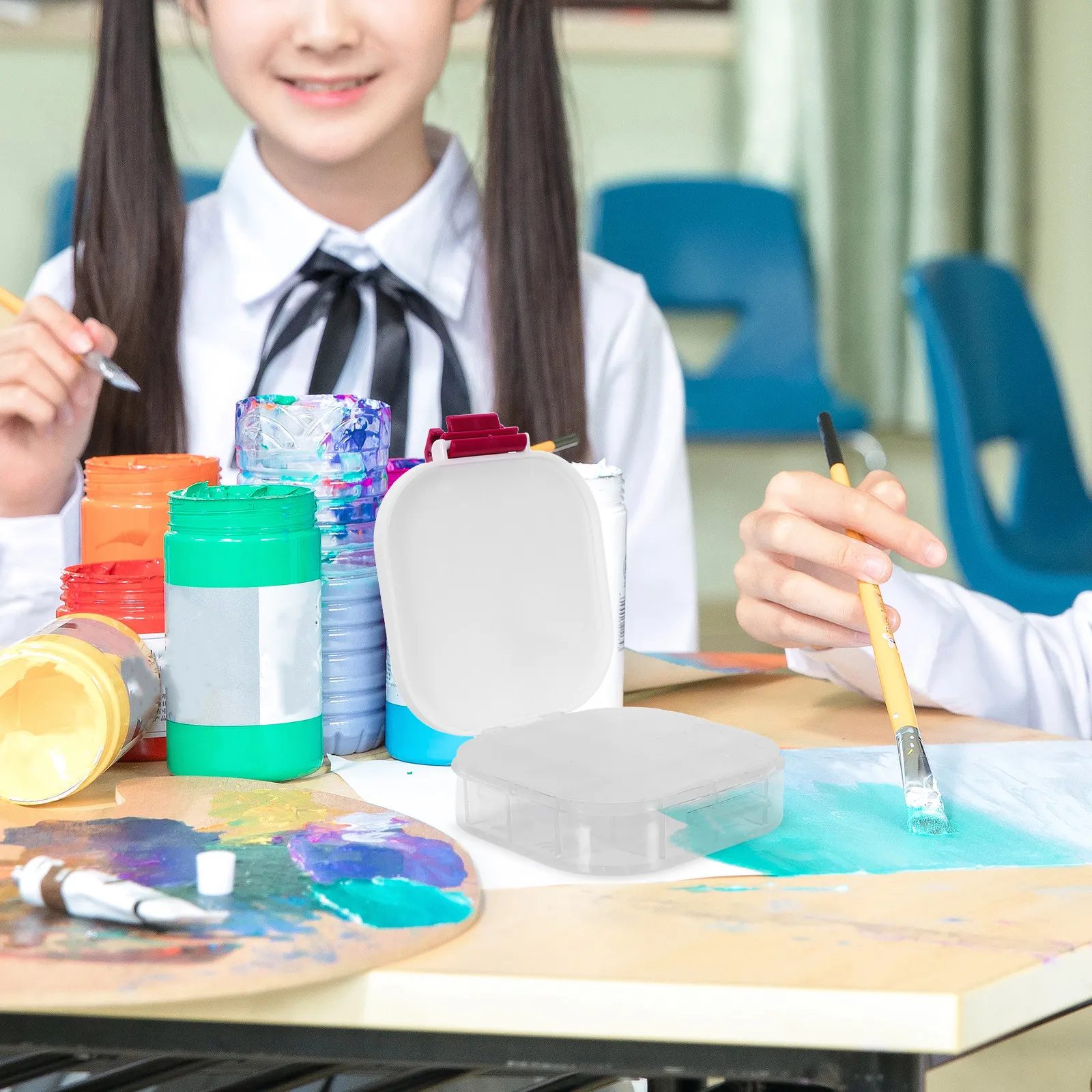 수채화 물감 트레이 16칸 휴대용 보습 팔레트(밀봉 뚜껑 포함) 여행용 수채화 상자 간편 세척 플라스틱