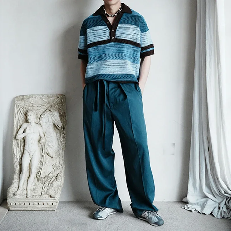 Streetwear Mens Knit Polo Shirts 2024 Summer New Fashion Patchwork Hollow Out Knitted Tops for Men Short Sleeve Breathable Polos 13 Sbcb61219172f4e8399df130161cb8b17K