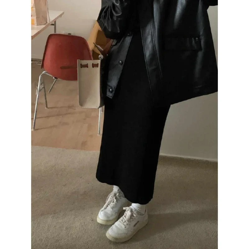 Maternity Autumn Knitted Skirt Women's Gentle Style Casual Mini Midi Skirt Slimming Wrap around for Pregnant Ladies