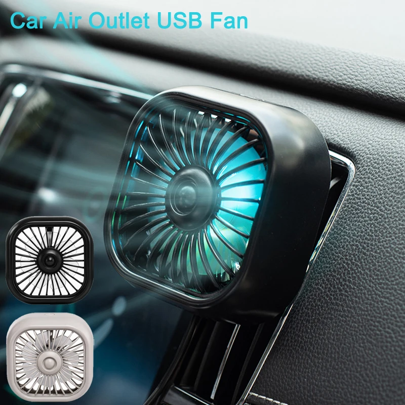 

USB Car Fan Car Air Outlet Cooling Fan With LED Light Creative Little Fan For Vehicles Interior Automotive Accessories