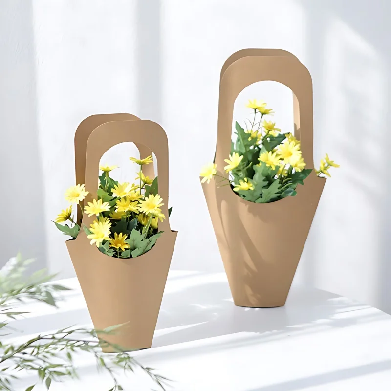 크래프트 종이 꽃 포장 가방, 문학 핸드백 꽃꽂이 가방, 선물 가방, 종이 가방, 수제 포장 가방, 1-40 개