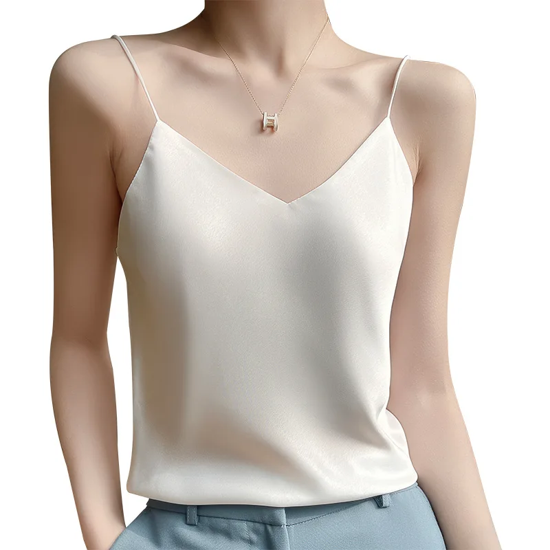 

Fashion Silky Camisole Women's Inner With White Bottoming Satin Top Summer V-neck Thin Section