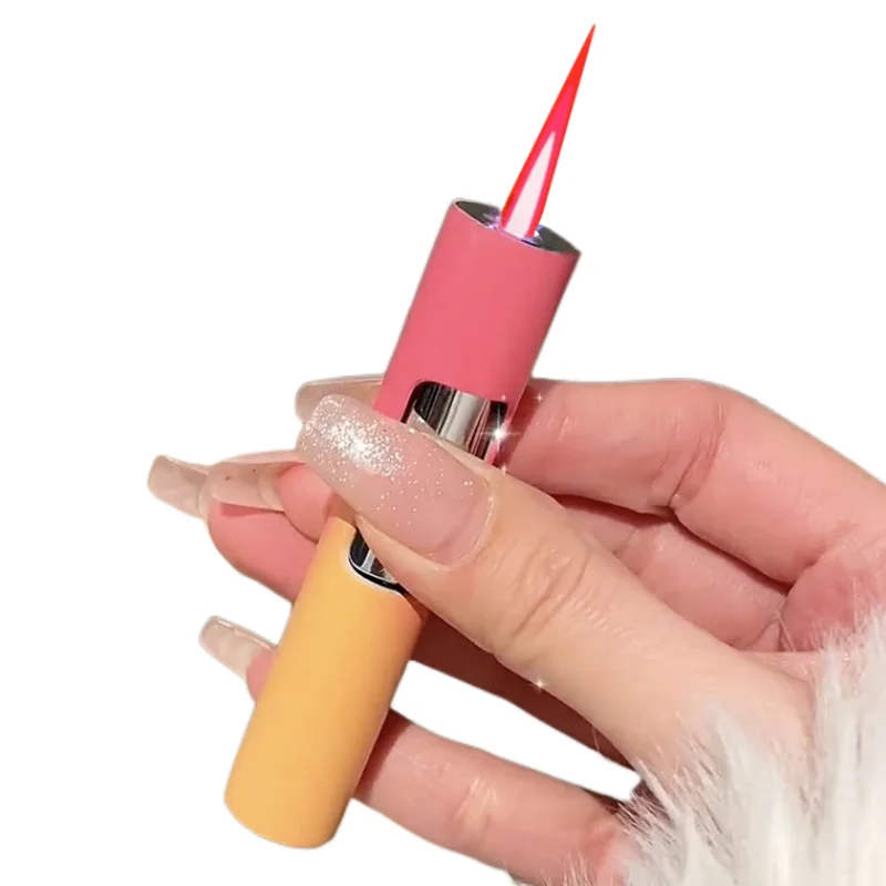 Windproof Cute Women'S Lighter Pink Flame Windproof Torch Lighter Butane Inflatable Electronic Igniter Smoking Gadget