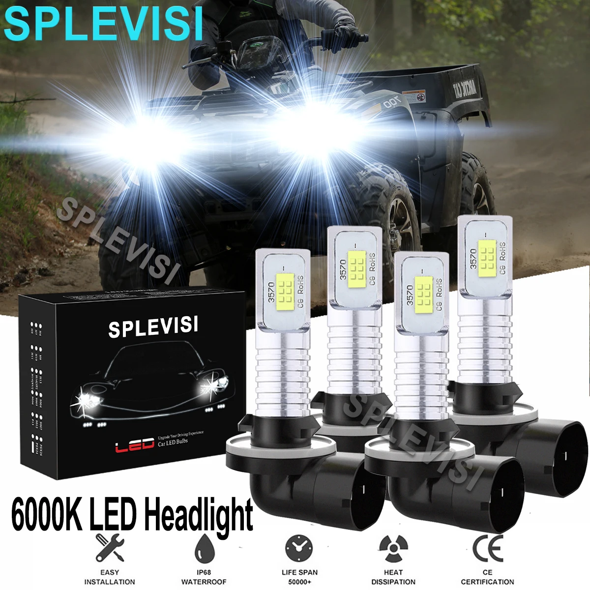 4x 140W 6000K Pure White LED Headlight Bulbs Kit  For ARCTIC CAT 400 500 650 700 HIGH LOW BEAM high quality p15d led motorcycle headlight h6m led moto hi lo beam bulbs for motorbike scooter moped headlamp 15w white 2pcs lot