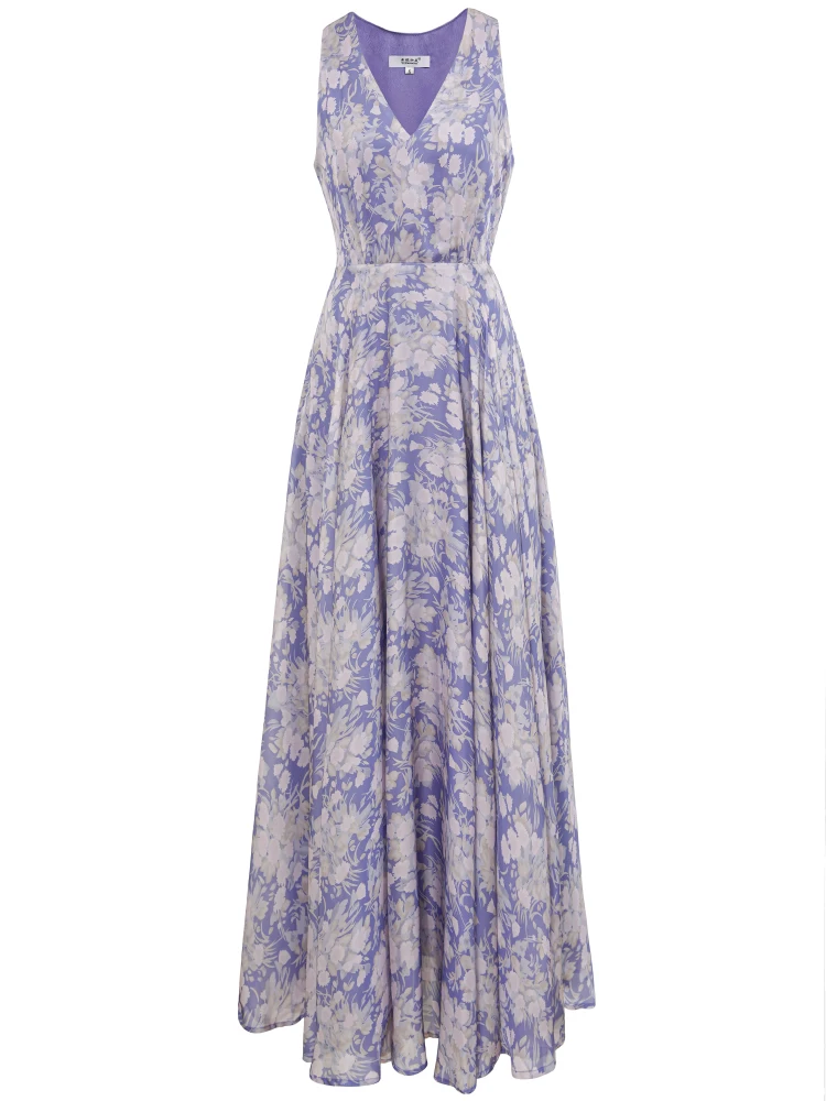 

Sweetsince Sexy Elegant Dress Summer Women V-Neck Sleeveless Long Swing Ankle Length Print Dress Party Beach Vacation 2023 New