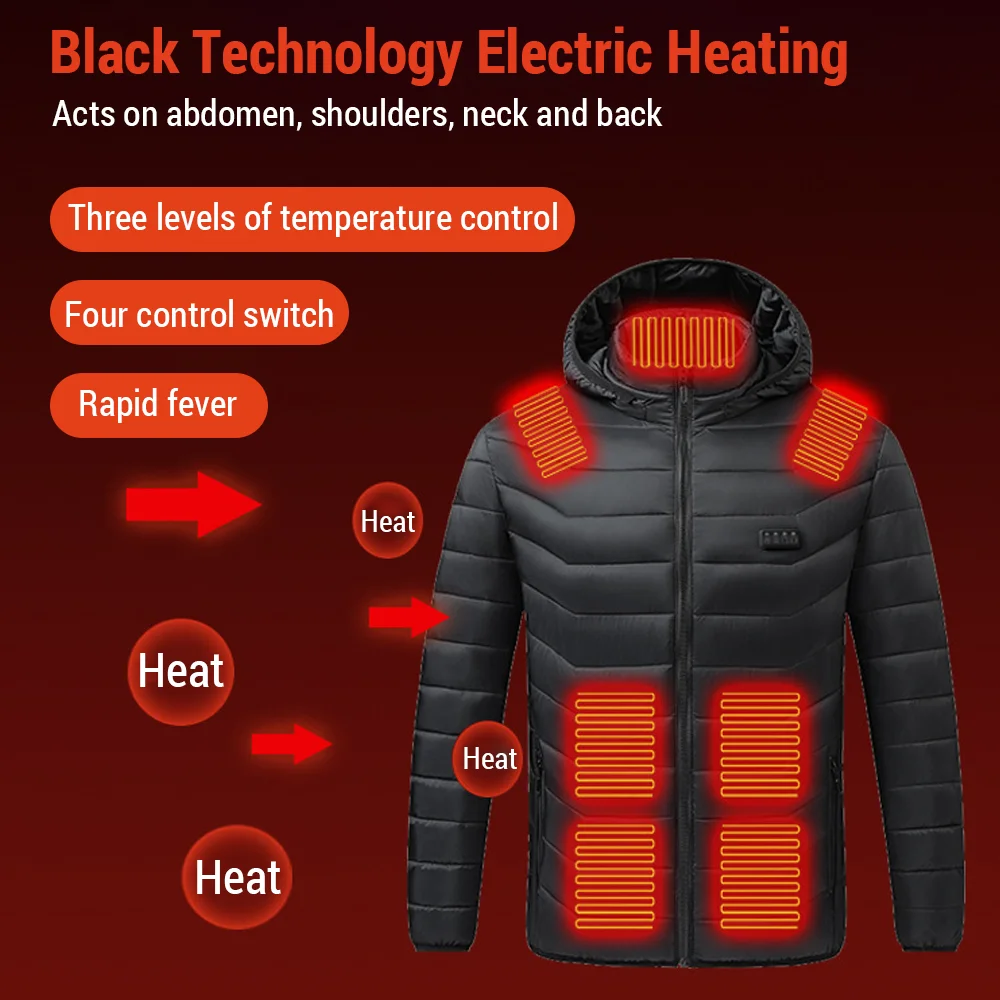 XXXL Electric Heated Cotton Jacket Four Control 21Zone Battery Powered Winter Warm Coat Plus Size Heating Jacket Top Men Women