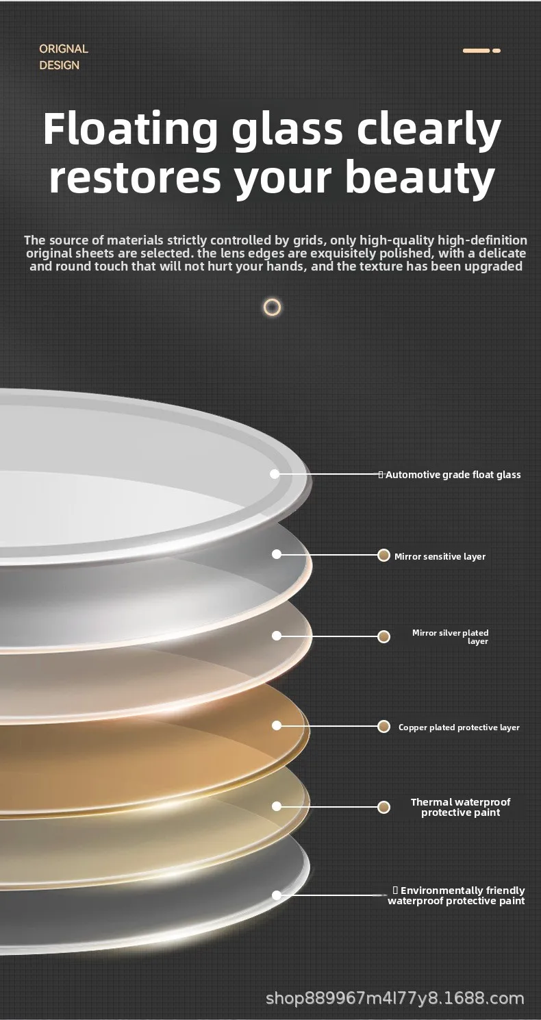 Framed circle alloy mirror showing defogging function.