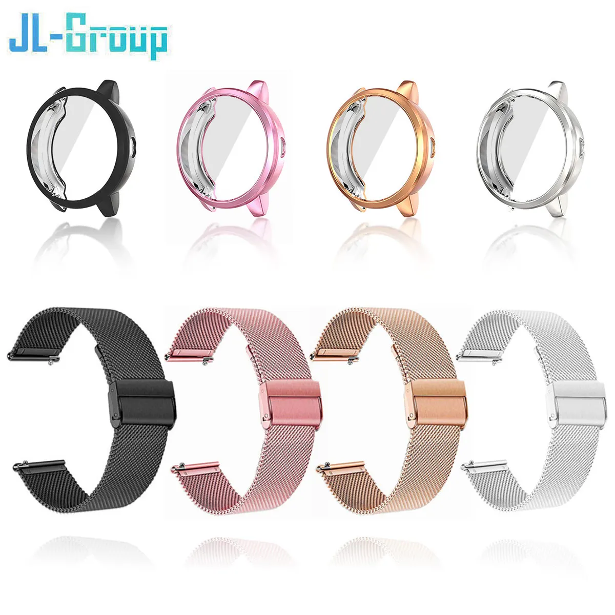Premium Metal Watchband with TPU Case and Screen Protector - Universal 18mm/22mm