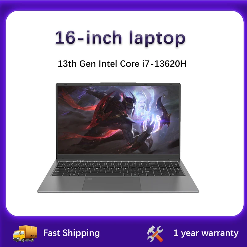 13th Gen Gaming Laptop Intel Core i7 13620H 16 Inch IPS Screen 2*DDR4 MAX 64GB 2*SSD Windows11 Fingerprint Notebook WIFI BT