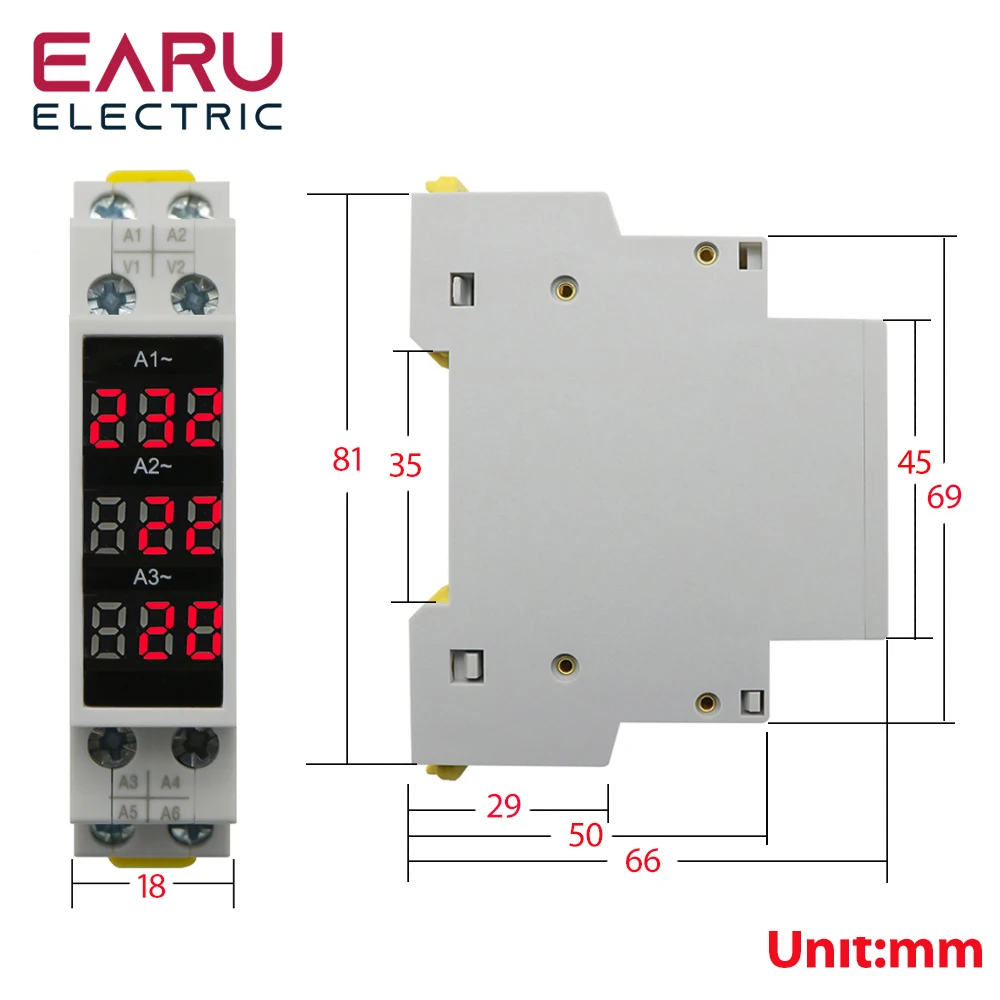 Din Rail 18mm Voltage Current HZ Meter AC 80-500V 220V 380V 100A Modular Voltmet