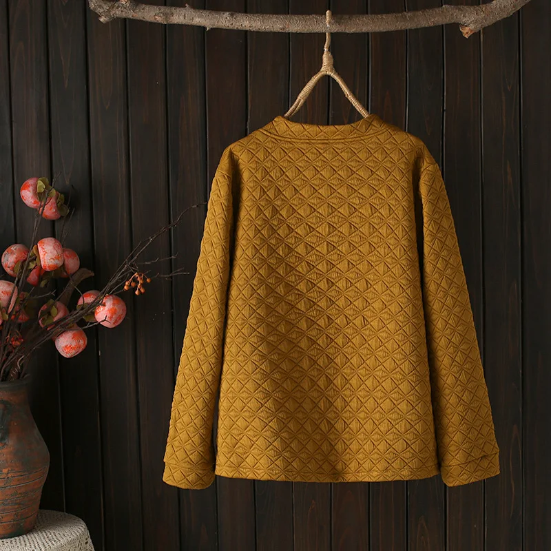 Women's Loose Cardigan Coat, Round Neck, Argyle Jacket, Plus Size, Spring and Autumn Wear, New, 5200