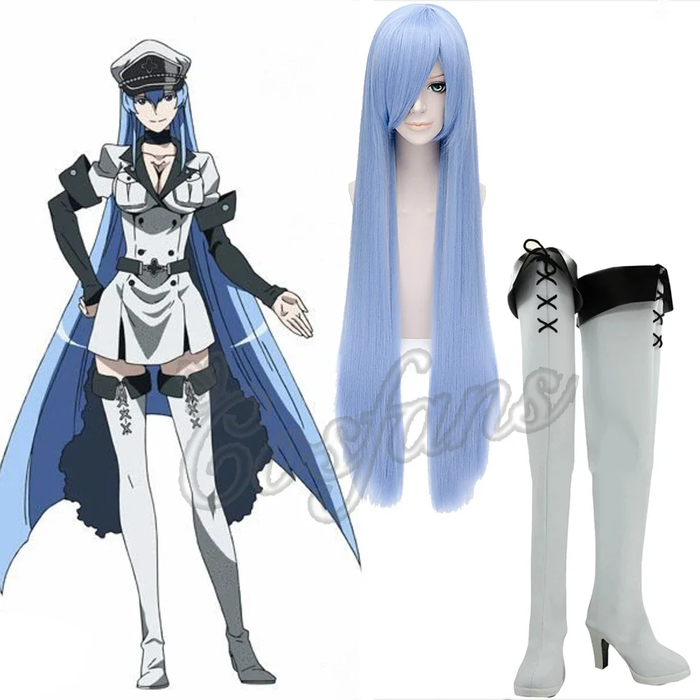 

Akame Ga KILL! Esdese Esdeath Anime Customize Cosplay High Heels Shoes Boots Jaegers Esdeath Cosplay Wig Long Straight Blue Wig