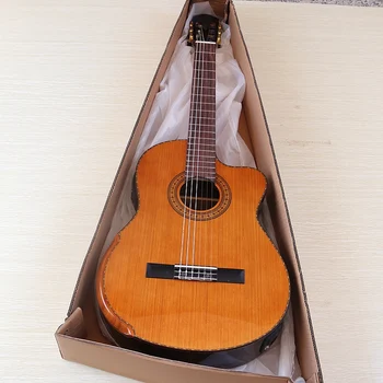 39 Inch Classical Electric Guitar Spruce Top 6 String Cutaway Design High Glossy Natural Color with Armrest with EQ High Quality