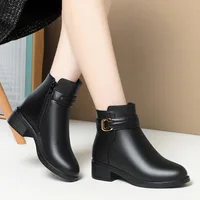 Anti-slip Soft bottom Keep WarmWomen Leather Pu Ankle Waterproof Rubber Walking Shoes Girls Fashion Ladies Winter Short Boots