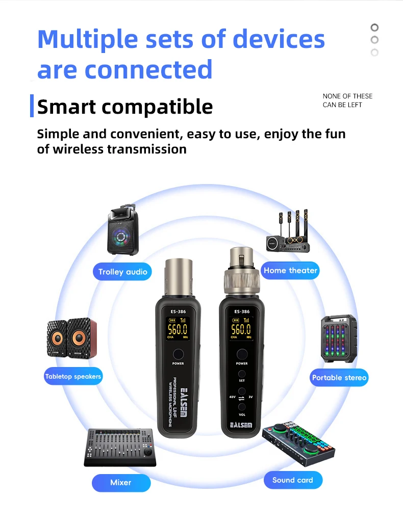 EALSEM 386 UHF Wireless Microphone Converter XLR Transmitter and Receiver Microphone Wireless System for Dynamic Microphone
