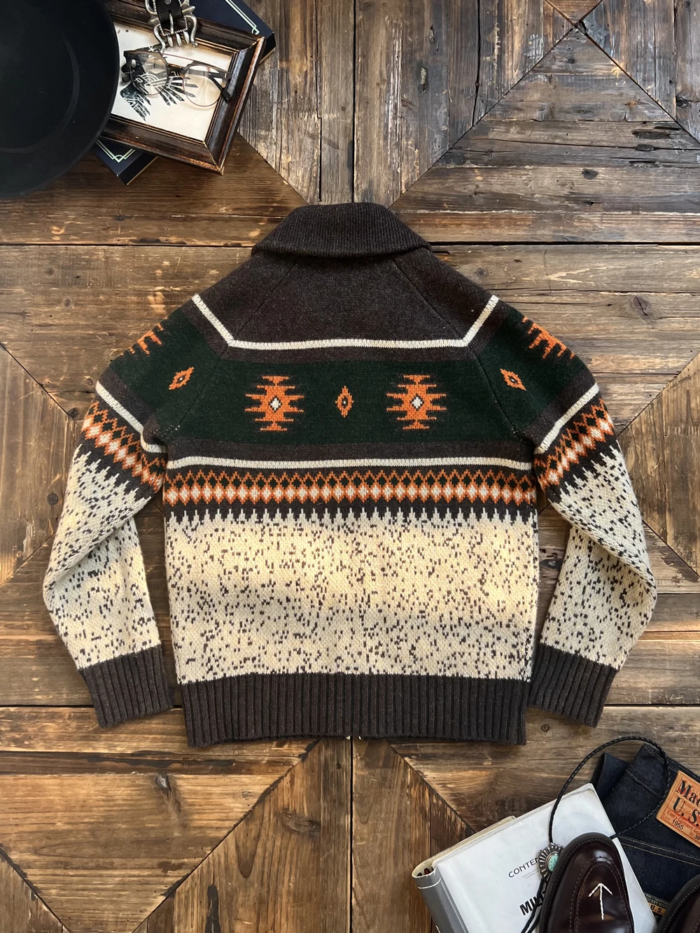 Southwest Sle Long Sleeve Wool Blend Knit Sweater with Green Fruit 