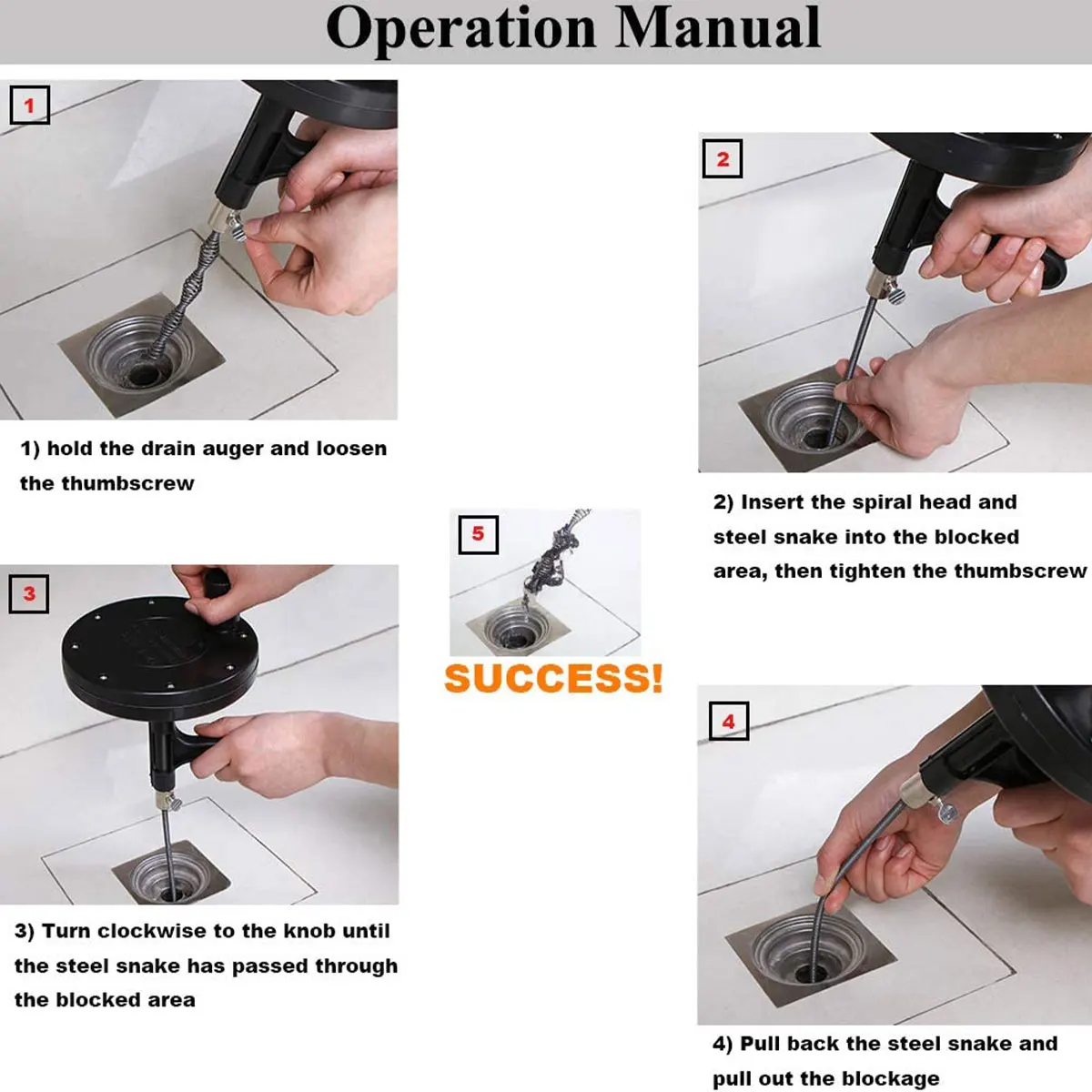 Manual Drain Pipe Cleaner Auger Tool for Bathroom Sink