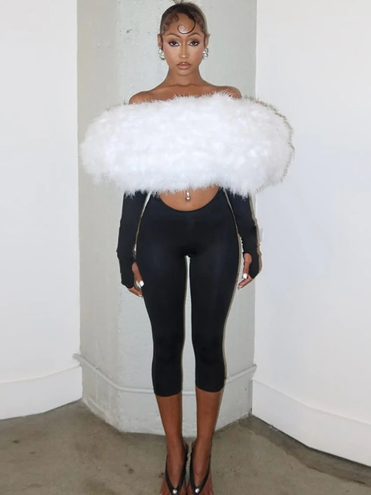 Nibber Furry Patchwork Jumpsuit Woman Slash Neck Sexy Hollow Full Sleeve Backless Slim Peach Hip Hottie Street Fashion Overalls