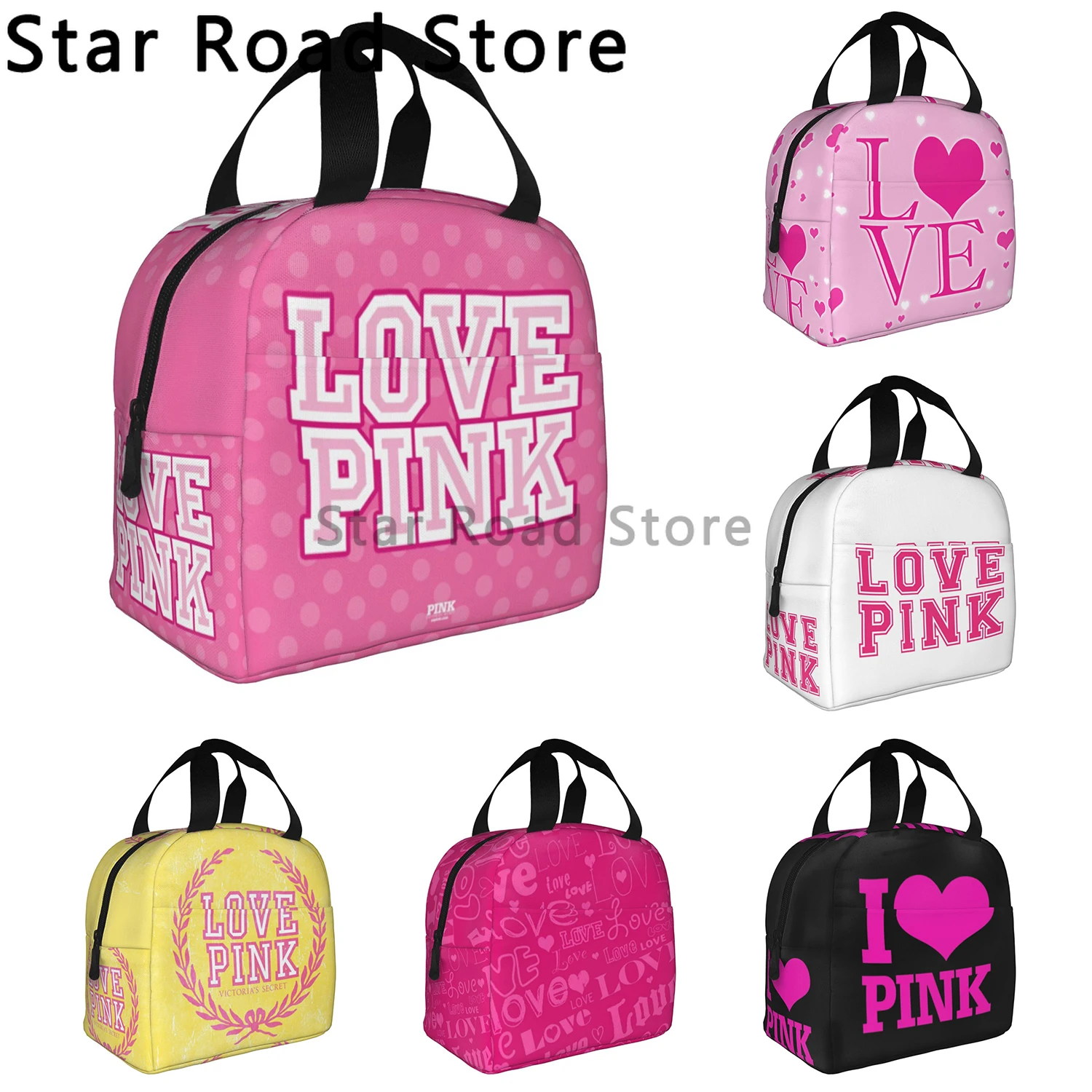 

Love Pink Gradient Pink Lunch Bags for Women Portable Thermal Insulated Lunch Box Container Cooler Bag Tote Bento Pouch for Work