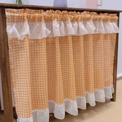 Cortinas de ventana con cenefa a cuadros, cortinas de filtrado de luz para dormitorio, sala de estar y comedor, color naranja y blanco, 221881HCR