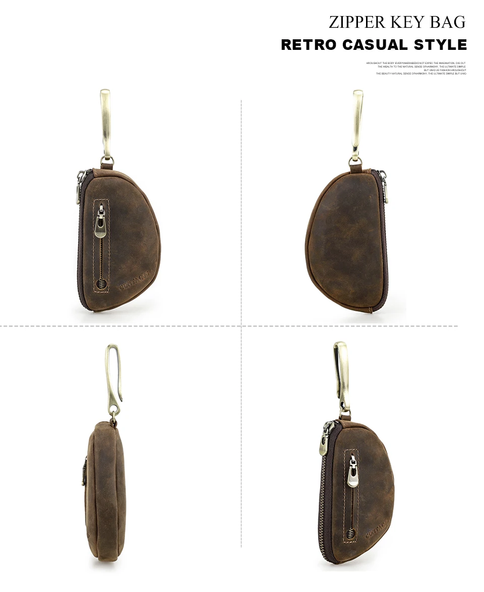 CONTACT'S Schlüsseletuis aus echtem Leder für Herren, Vintage-Schlüsselanhänger mit AirTag-Fach, Schlüsselanhänger aus Crazy-Horse-Leder, Schlüsseltaschen, Münzgeldbörsen – Detail 9