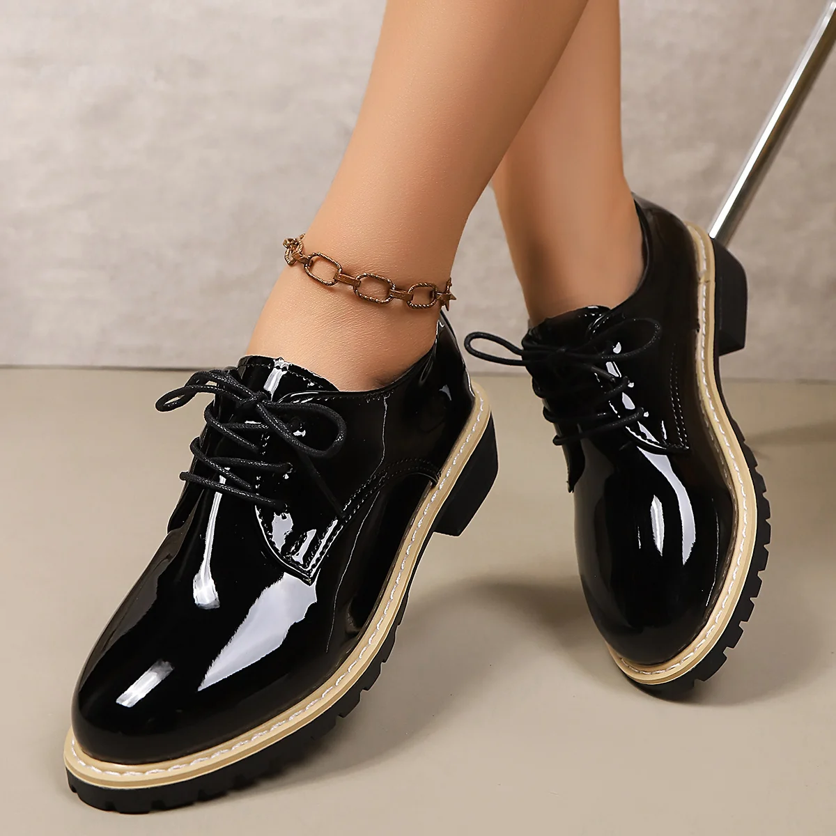 Fashionable New Comfortable Wear-resistant Thick Heel Women's Shoes Elegant and Sexy Spring Autumn Lace Up Casual Single Shoes