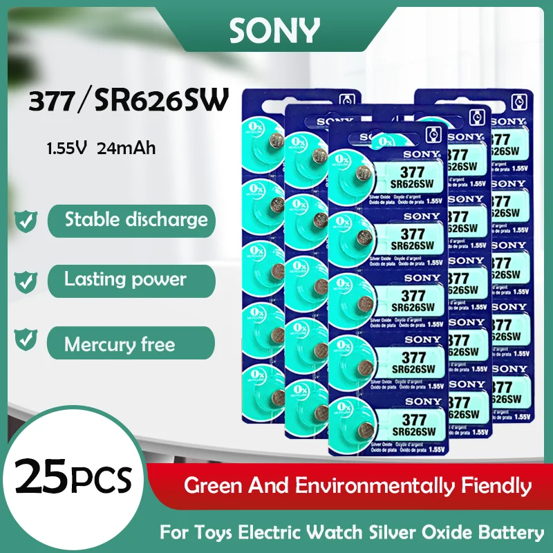 25pcs Original Sony 377 Sr626sw Sr626 377a Ag4 Lr66 1.55v Pile Oxyde D