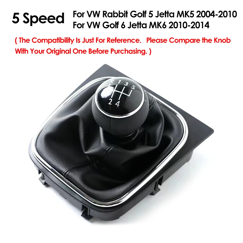 Gear Shift Knob With Leather Boot Collar Case For Volkswagen Golf 5 V 6 For VW