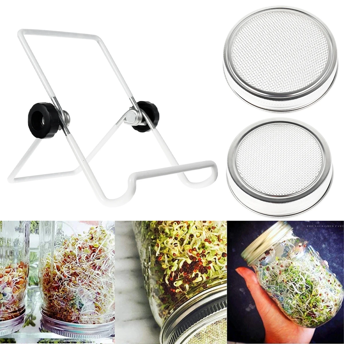 Sprouting Jar Lids Stainless Steel Mesh Screen Seed Sprout Can Lid Wide Mouth Mesh Screen Strainers Filter Germinator Accessorie sprouting jars kit