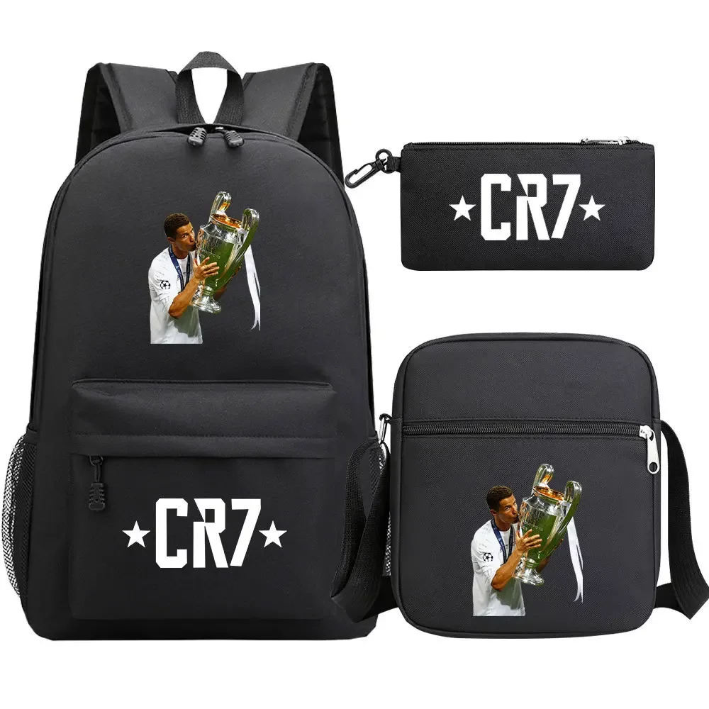 3-Piece Ronaldo Print Soccer Star School Backpack Set for Kids 5