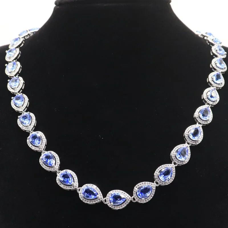 37g 925 SOLID STERLING SILVER Customized necklace Colorful Aquamarine Peridot Violet Tanzanite Tourmaline Kunzite CZ Women  18.5