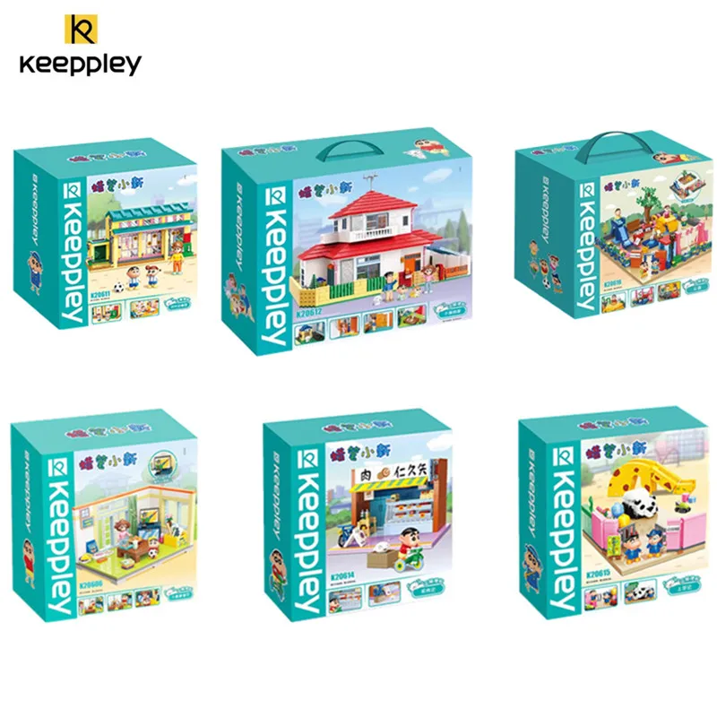 Keeppley Classic Anime Cartoon Crayon Shin-Chan Street View Building Blocks House Cat Bus Xiaoxin Room Bricks Set Giocattoli Per Bambini