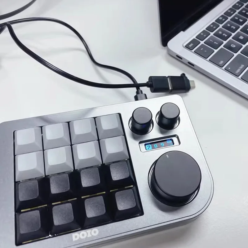 Doio-ミニキーボードKB16B-02,メカニカルキーボード,3ノブ,画面付き