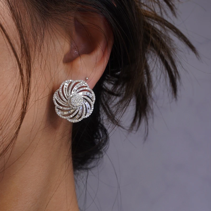 Aazuo Luxury Jewelry 18K White Gold Real Diamond 2.32ct High Quality Perfect Round Stud Earrings Gifted For Women Senior Banquet