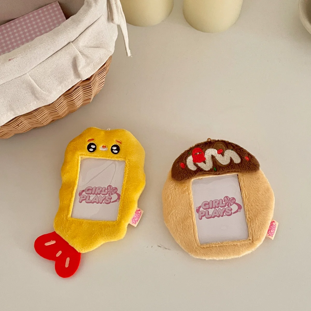 MINKYS Kawaii Food Series Fluffy 3 inch Kpop Photocard Holder Photo Card Holder Bag Pendant School Stationery 4