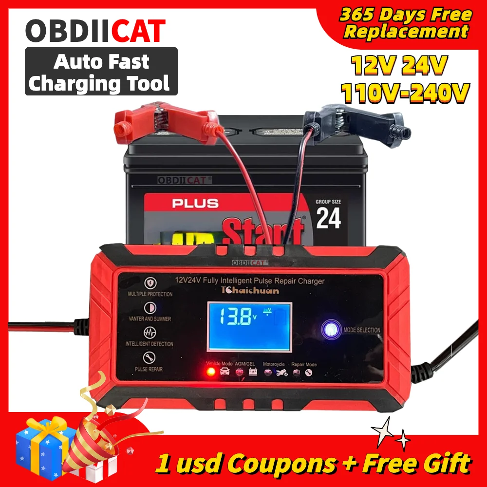 Obdiicatc24 Car Battery Charger 24v 12v Full Automatic Car Battery