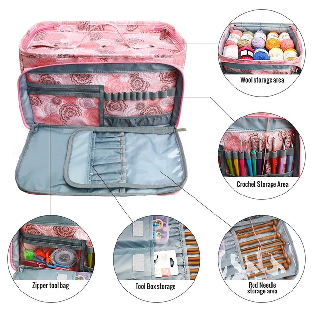 Clearance Knitting Bag Yarn Tote Organizer with Inner Divider for Wool  Crochet Hooks Knitting Needles Sewing Set DIY Storage Bag