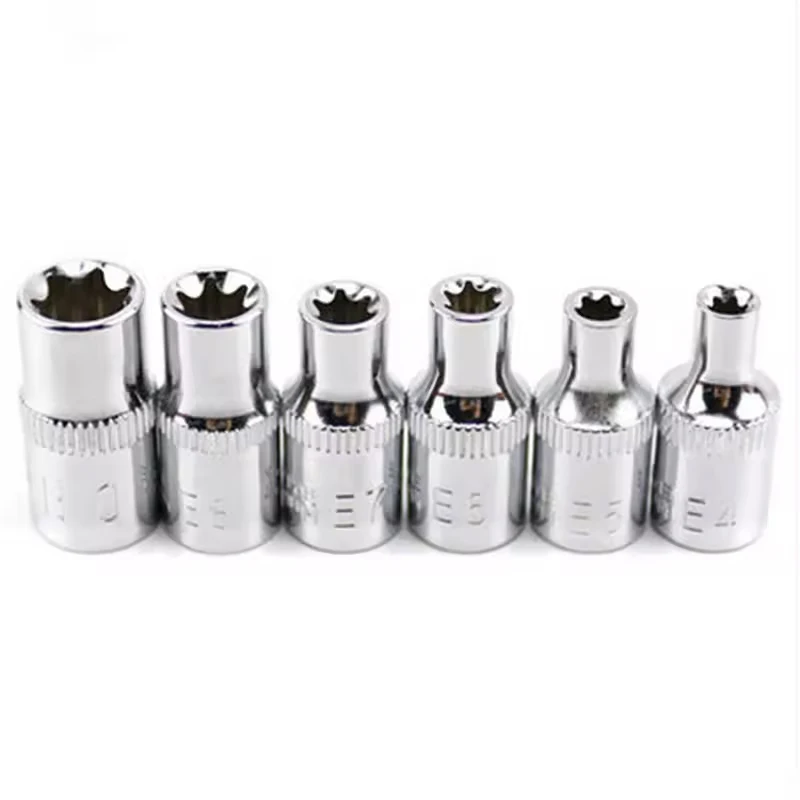 Ratchet Socket Set 6Pcs 1/4" Torque wrench Torx Star Female Socket Adapter E Driver Joint Hand Tools E4 E5 E6 E7 E8 E10