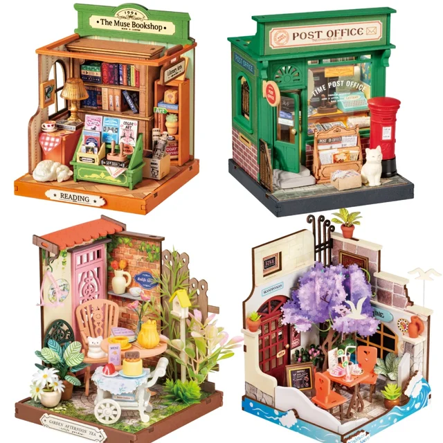 Robotime rolife DIY Miniature House Century Postoffice kit Sea Holiday Restaurant Muse Bookshop Fancy Tea Yard kit for Adult