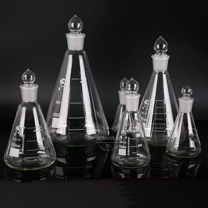 Lab Borosilicate Glass Erlenmeyer Conical Flask 1 Pcs/Lot 50ml to 1000ml #19 #24 #29 #34 Ground-in Stopper