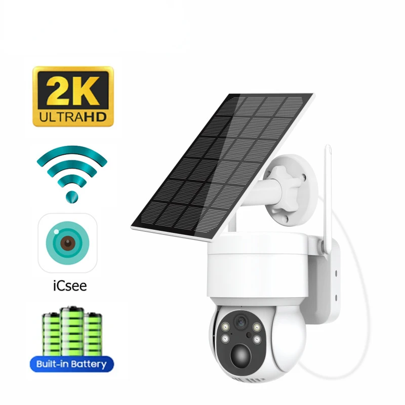 

4MP Wifi Solar PTZ IP Camera Outdoor PIR Motion Detect Nightvision APP ICsee 2K Solar Panel Battery HD Wireless Camera