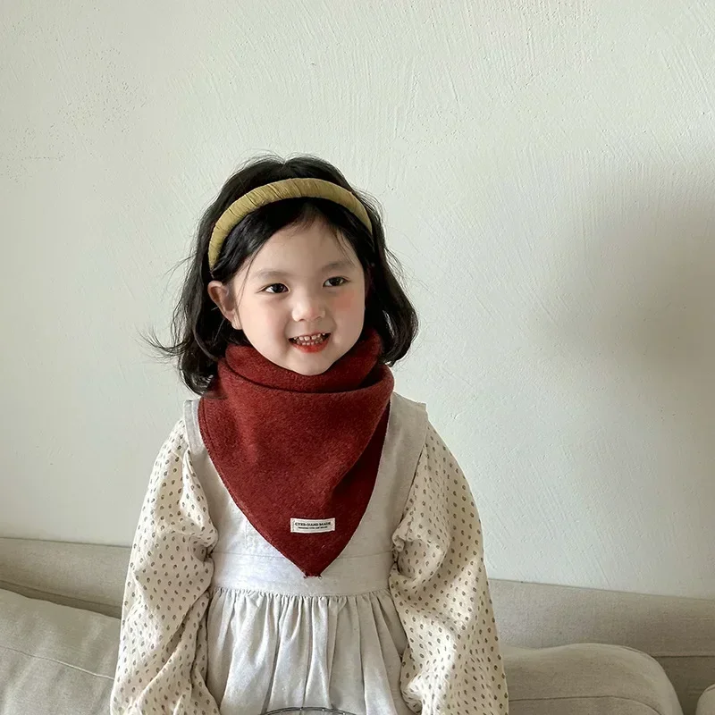 Baby Bibs Triangular Scarf Korean Versatile Soft Solid Color New Scarf Boys Girls Kids Windproof Headscarf Autumn and Winter