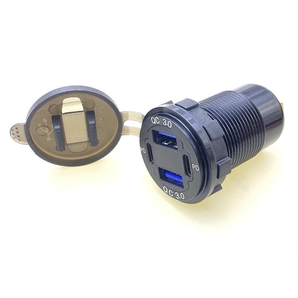 12V-24V USB 콘센트 4 포트 듀얼 PD3.0 30W 및 듀얼 QC 3.0 18W 알루미늄 USB 충전기 소켓(자동차 보트 해양 RV용 전압계 포함)