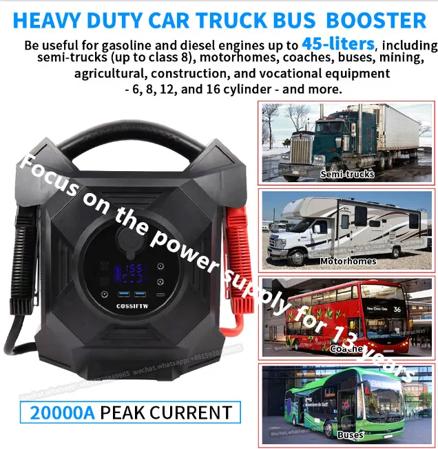 20000 Peak Amp Jump Starter Truck Battery Booster Pack Con Cavi Jumper Commerciali Alimentazione Dc/Usb Per La Ricarica Di Telefoni Tablet