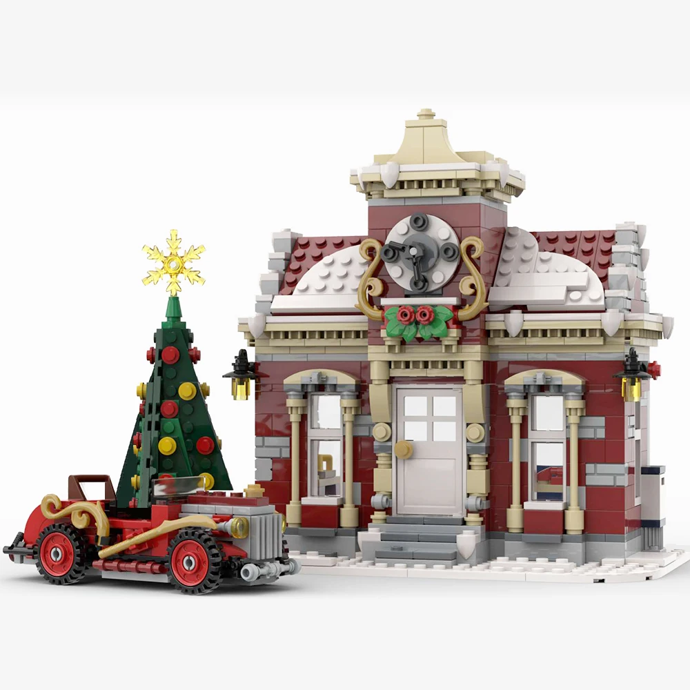 Moc Christmas Architecture Winter Town Hall Building Blocks Set Winter Country Church House Bricks Toykids Compleanno Regalo Di Natale