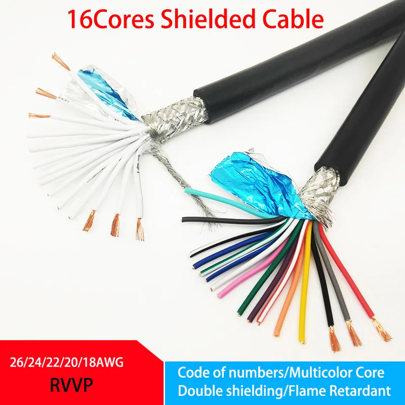 RVVP16Cores 차폐 26AWG 24AWG 22AWG 20AWG 18AWG 1/5/10 미터 제어 신호 구리 와이어 PVC 절연 오디오 케이블