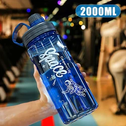 Eco-Friendly Large Capacity Sport Water Bottle with Filter - BPA-Free Portable Fitness Drink Kettle (2000ML star blue)